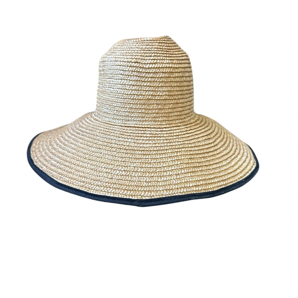 Natural Straw Wide Brim Hat with Black Trim and tie unisex